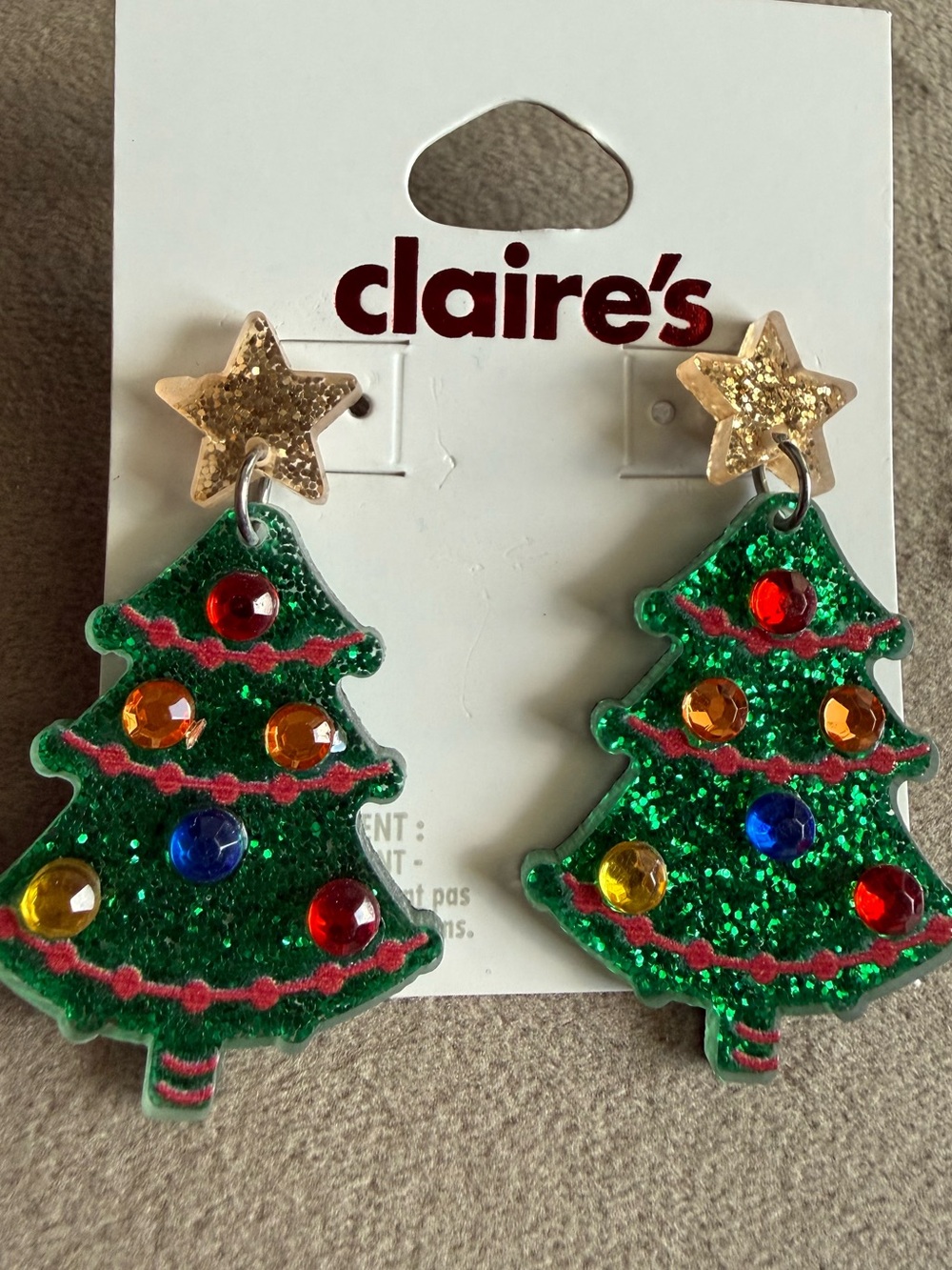 Claire's Green Glitter Christmas Tree Earrings with Multicolor Gems